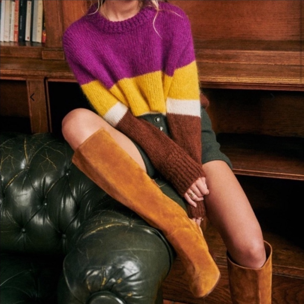 Sezane Chestnut Suede Heeled Boots